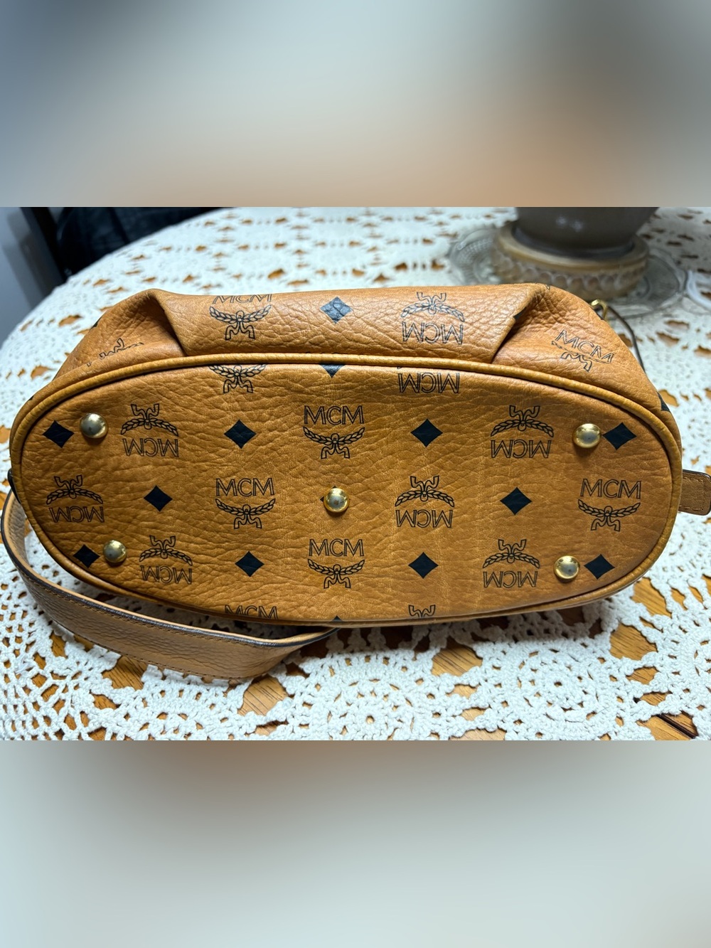 MCM Visetos Cognac Hobo Shoulder Bag Lock Key Clochette - Picture 13 of 13